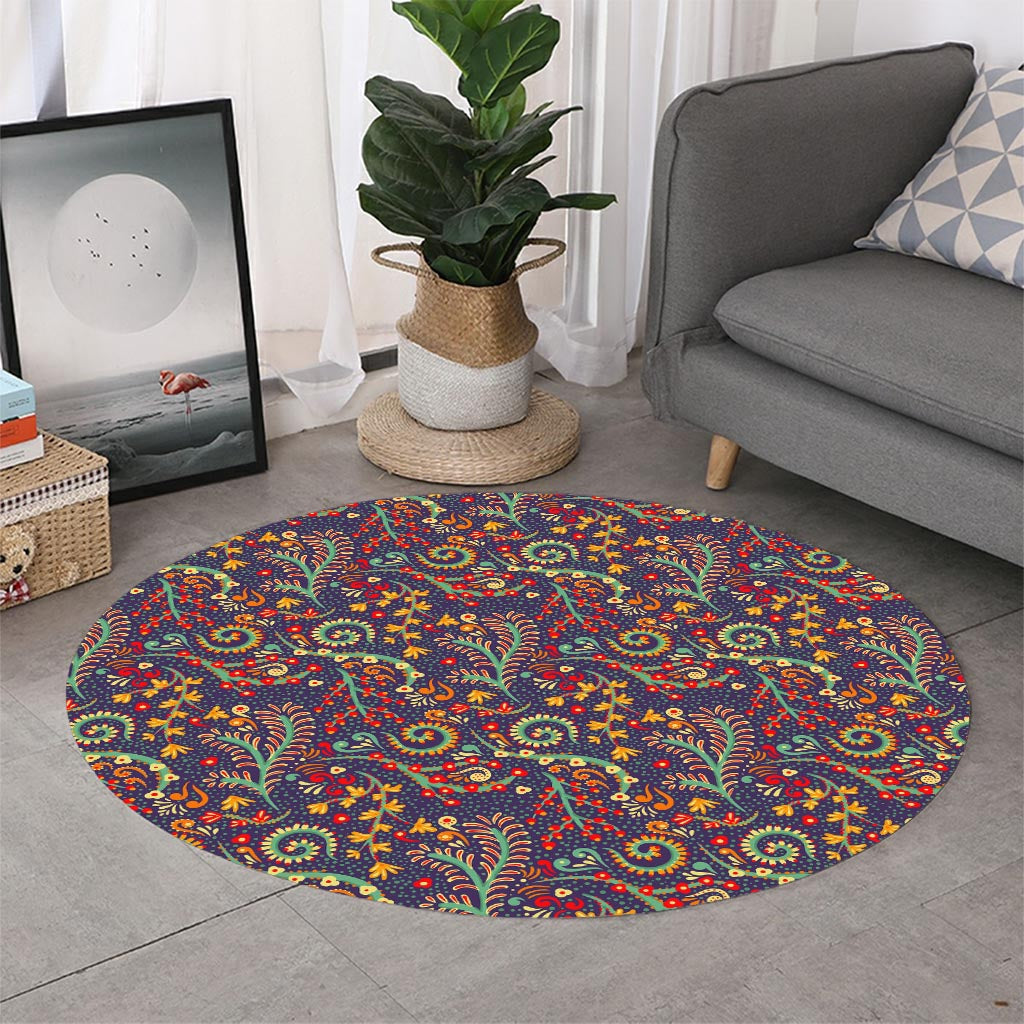 Mandala Floral Bohemian Pattern Print Round Rug