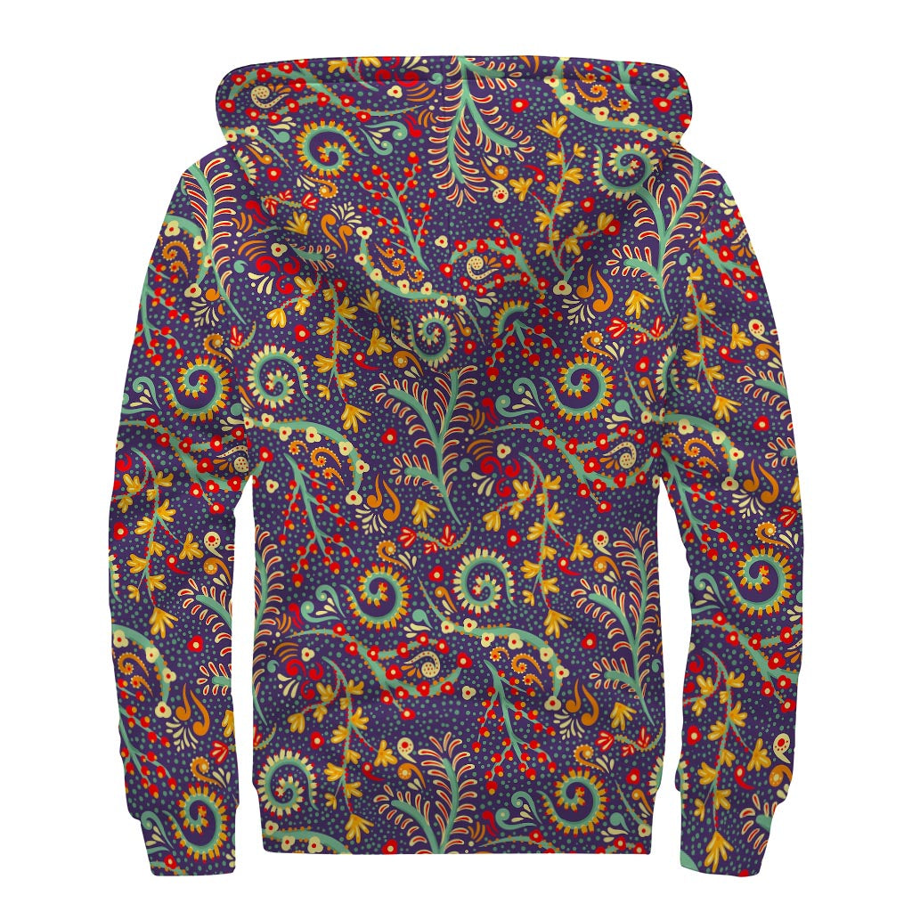 Mandala Floral Bohemian Pattern Print Sherpa Lined Zip Up Hoodie
