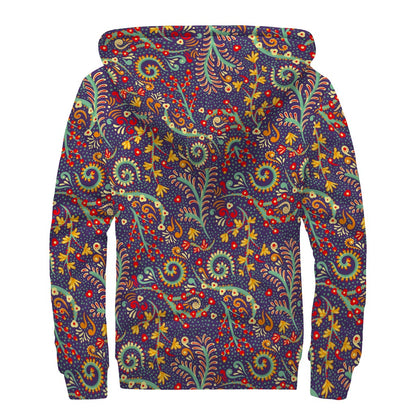 Mandala Floral Bohemian Pattern Print Sherpa Lined Zip Up Hoodie