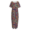 Mandala Floral Bohemian Pattern Print Short Sleeve Long Nightdress