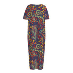 Mandala Floral Bohemian Pattern Print Short Sleeve Long Nightdress