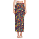 Mandala Floral Bohemian Pattern Print Side Slit Maxi Skirt