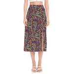 Mandala Floral Bohemian Pattern Print Side Slit Midi Skirt