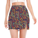 Mandala Floral Bohemian Pattern Print Side Slit Mini Skirt