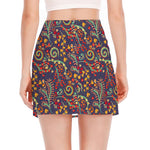 Mandala Floral Bohemian Pattern Print Side Slit Mini Skirt