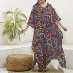 Mandala Floral Bohemian Pattern Print Silk V-Neck Kaftan Dress