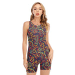 Mandala Floral Bohemian Pattern Print Sleeveless One Piece Swimsuit