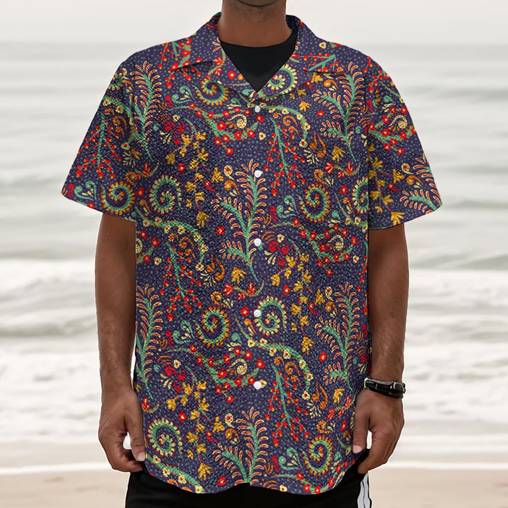 Mandala Floral Bohemian Pattern Print Textured Short Sleeve Shirt