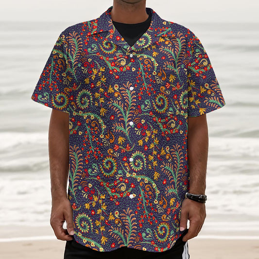 Mandala Floral Bohemian Pattern Print Textured Short Sleeve Shirt