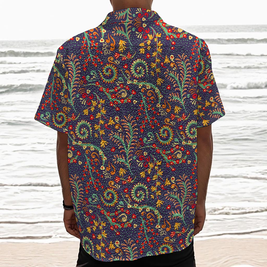 Mandala Floral Bohemian Pattern Print Textured Short Sleeve Shirt