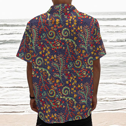 Mandala Floral Bohemian Pattern Print Textured Short Sleeve Shirt