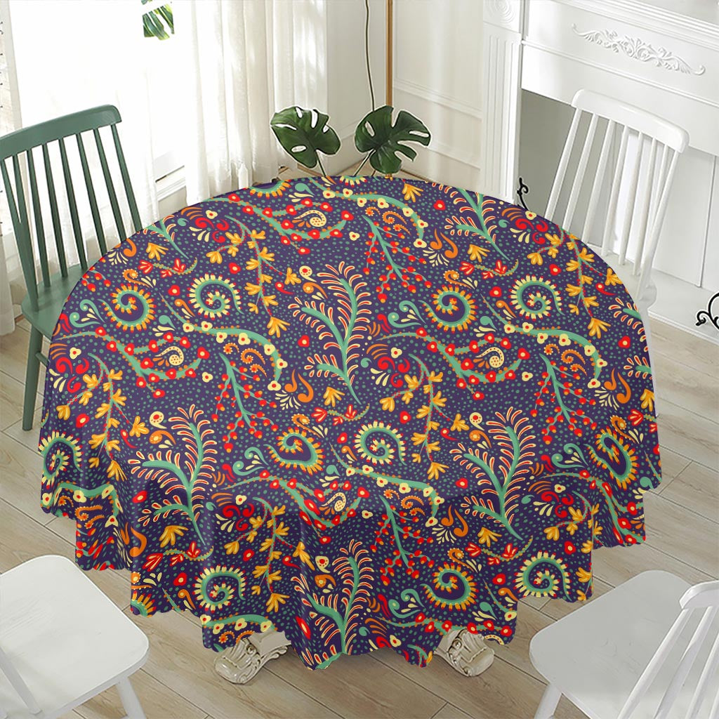 Mandala Floral Bohemian Pattern Print Waterproof Round Tablecloth
