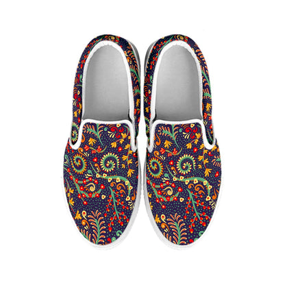 Mandala Floral Bohemian Pattern Print White Slip On Sneakers