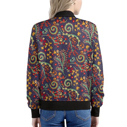 Mandala Floral Bohemian Pattern Print Women's Bomber Jacket