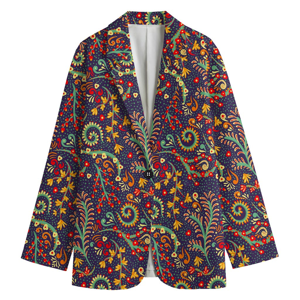Mandala Floral Bohemian Pattern Print Women's Cotton Blazer
