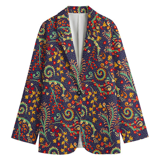 Mandala Floral Bohemian Pattern Print Women's Cotton Blazer