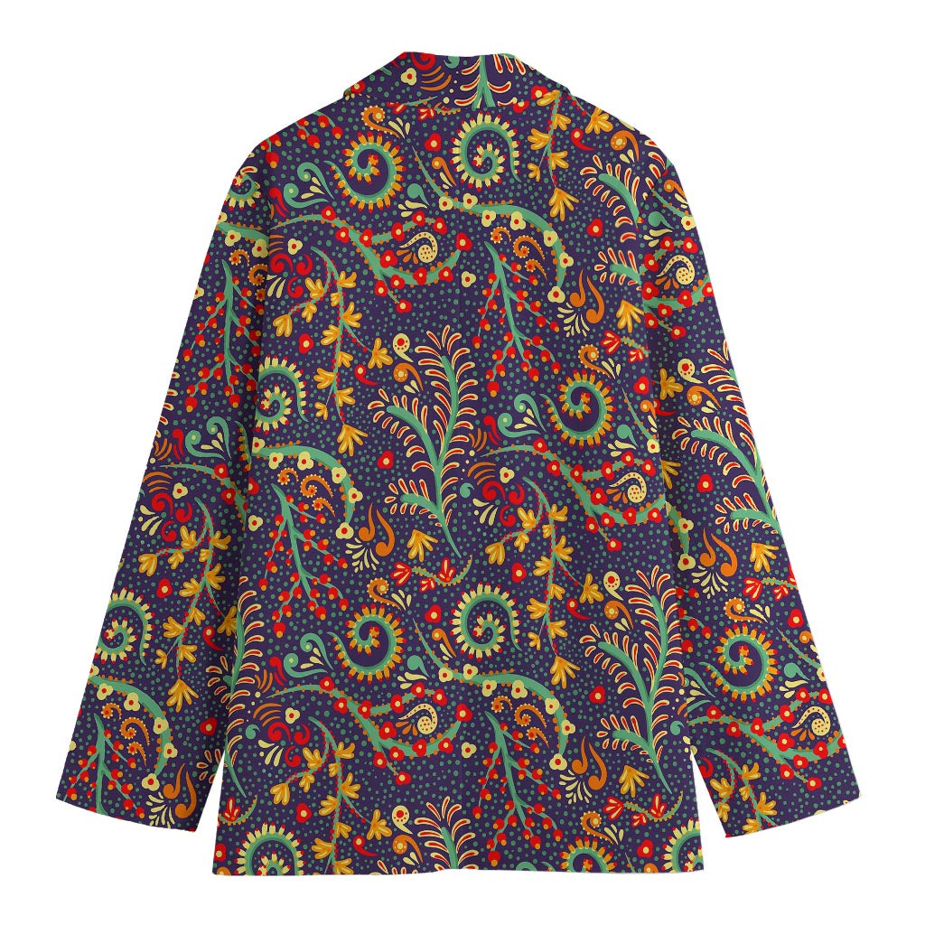Mandala Floral Bohemian Pattern Print Women's Cotton Blazer