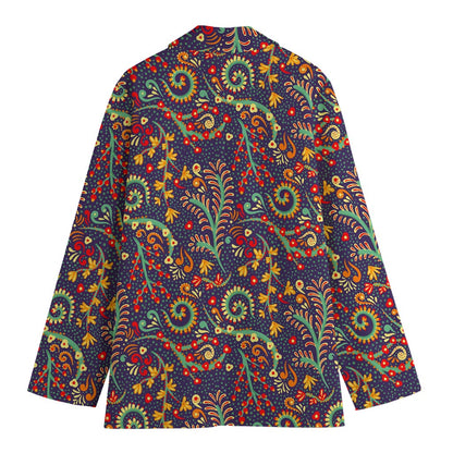 Mandala Floral Bohemian Pattern Print Women's Cotton Blazer