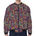 Mandala Floral Bohemian Pattern Print Zip Sleeve Bomber Jacket