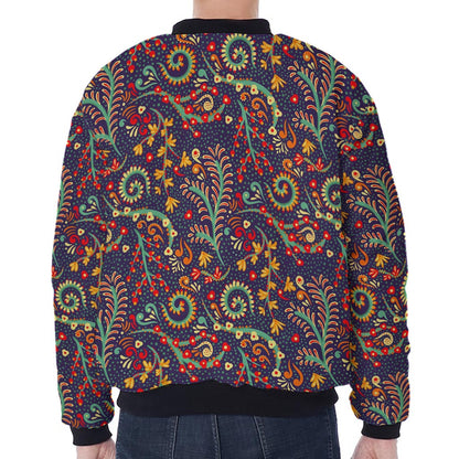 Mandala Floral Bohemian Pattern Print Zip Sleeve Bomber Jacket