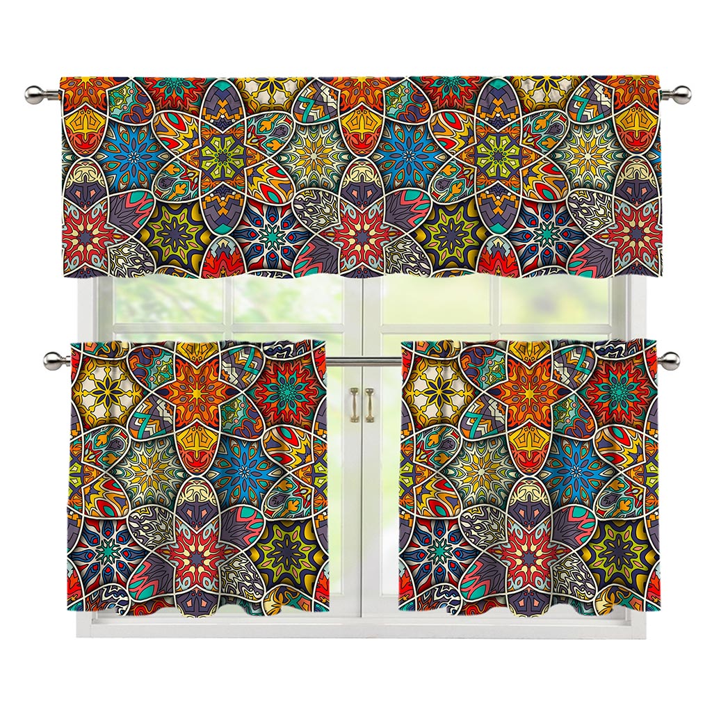 Mandala Star Bohemian Pattern Print 3 Piece Kitchen Curtains