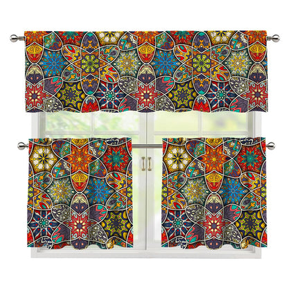 Mandala Star Bohemian Pattern Print 3 Piece Kitchen Curtains
