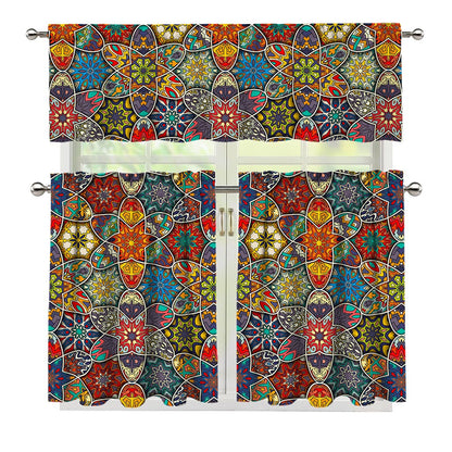 Mandala Star Bohemian Pattern Print 3 Piece Kitchen Curtains
