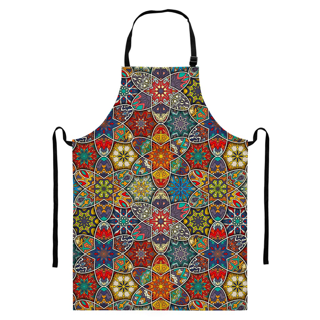 Mandala Star Bohemian Pattern Print Bib Apron With Pocket