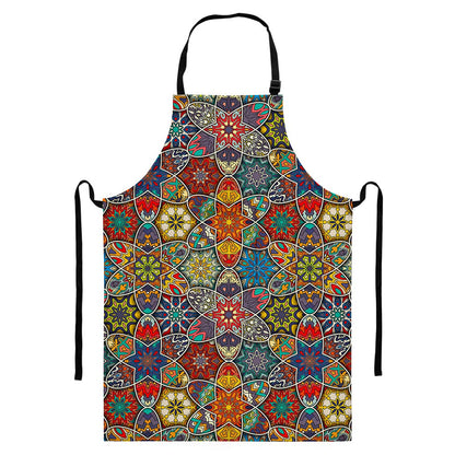 Mandala Star Bohemian Pattern Print Bib Apron With Pocket