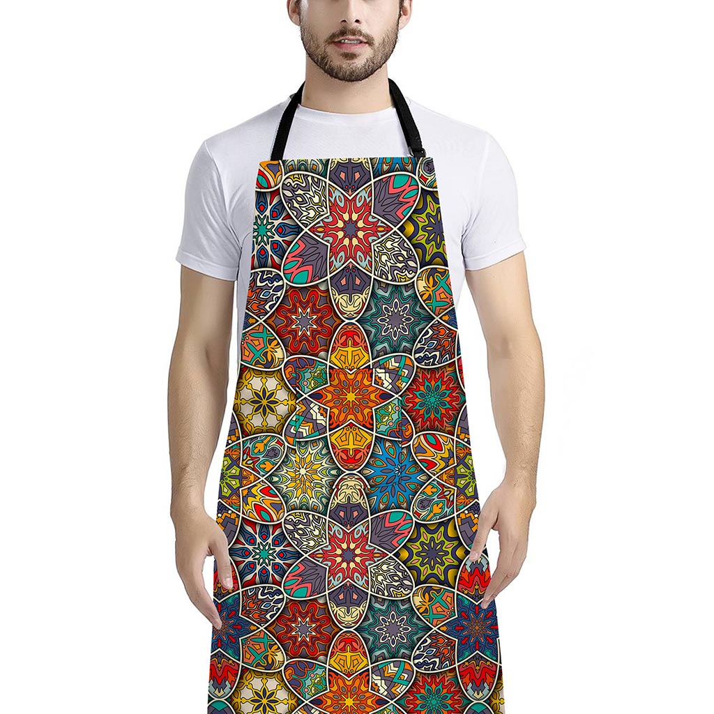 Mandala Star Bohemian Pattern Print Bib Apron With Pocket