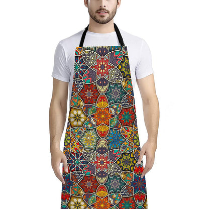 Mandala Star Bohemian Pattern Print Bib Apron With Pocket