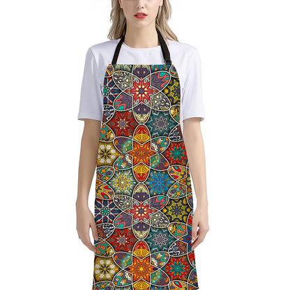 Mandala Star Bohemian Pattern Print Bib Apron With Pocket