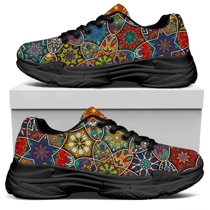 Mandala Star Bohemian Pattern Print Black Chunky Shoes