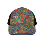 Mandala Star Bohemian Pattern Print Black Mesh Trucker Cap