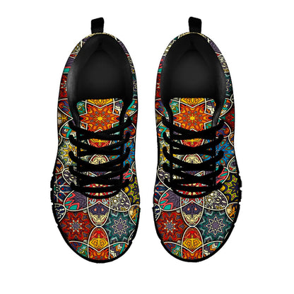 Mandala Star Bohemian Pattern Print Black Running Shoes