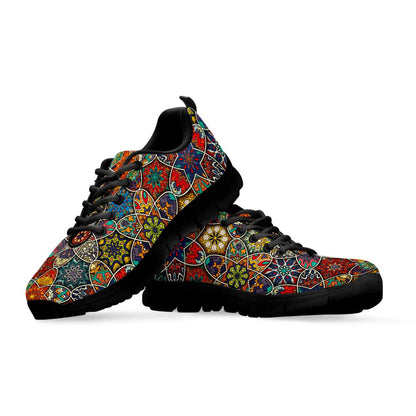 Mandala Star Bohemian Pattern Print Black Running Shoes