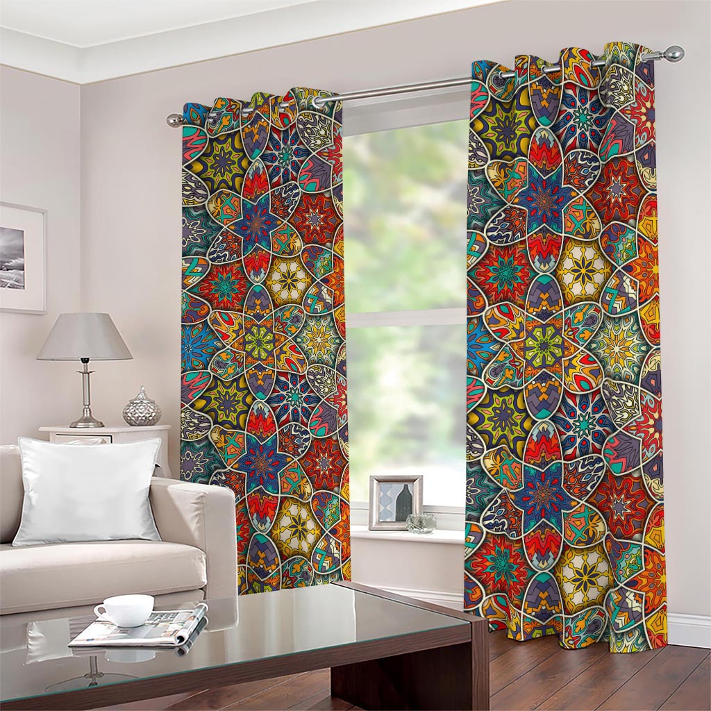 Mandala Star Bohemian Pattern Print Blackout Grommet Curtains