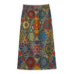 Mandala Star Bohemian Pattern Print Cotton Front Slit Maxi Skirt