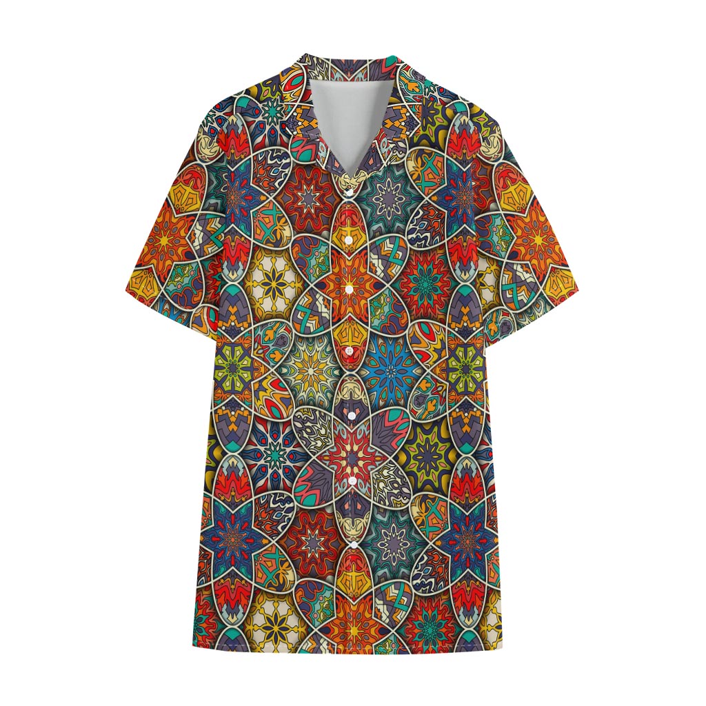 Mandala Star Bohemian Pattern Print Cotton Hawaiian Shirt