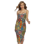 Mandala Star Bohemian Pattern Print Cross Back Cami Dress