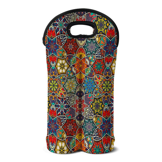 Mandala Star Bohemian Pattern Print Double Neoprene Wine Tote