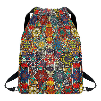 Mandala Star Bohemian Pattern Print Drawstring Backpack