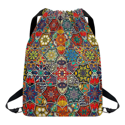 Mandala Star Bohemian Pattern Print Drawstring Backpack