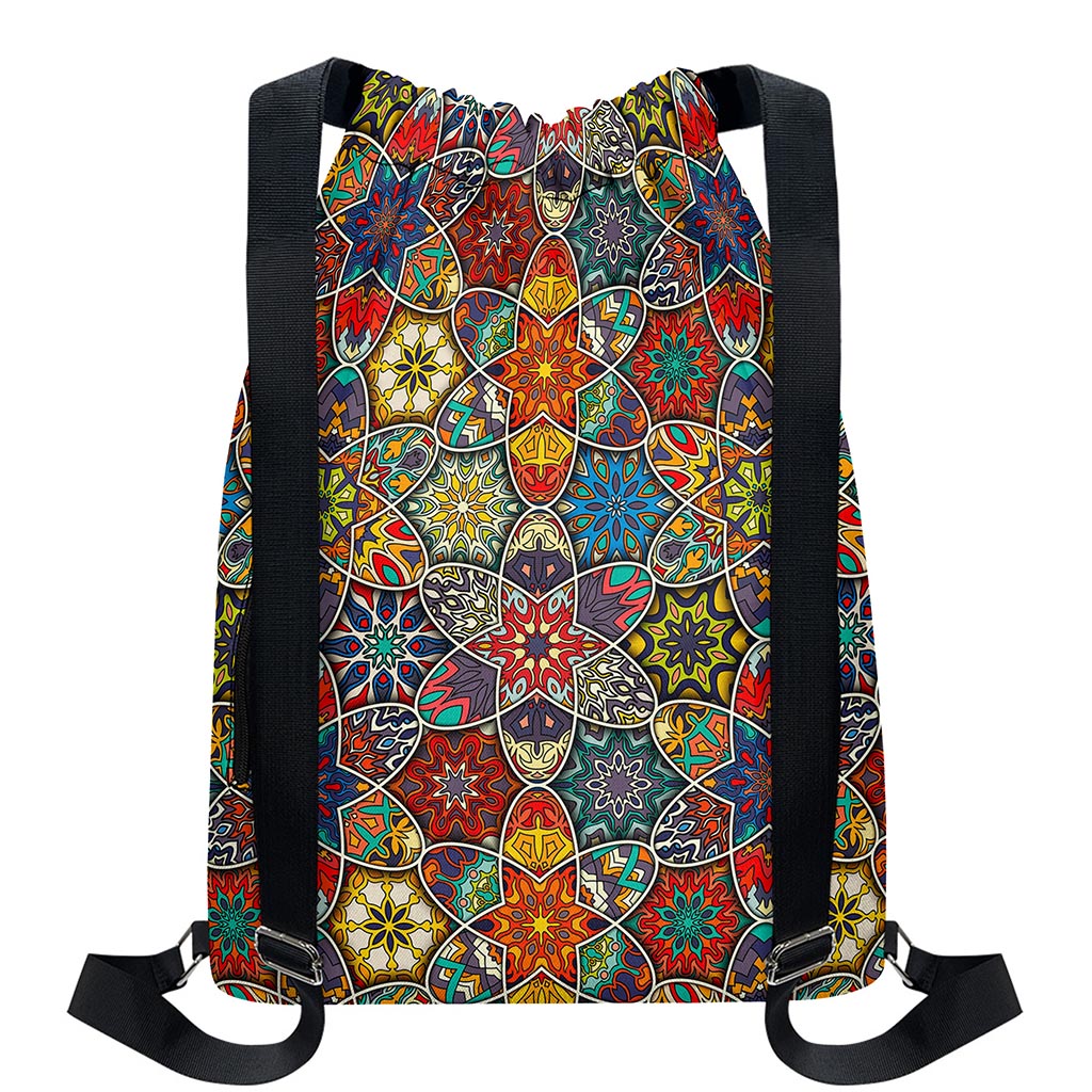 Mandala Star Bohemian Pattern Print Drawstring Backpack