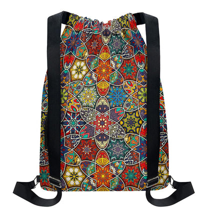 Mandala Star Bohemian Pattern Print Drawstring Backpack