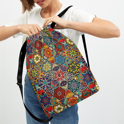 Mandala Star Bohemian Pattern Print Drawstring Backpack
