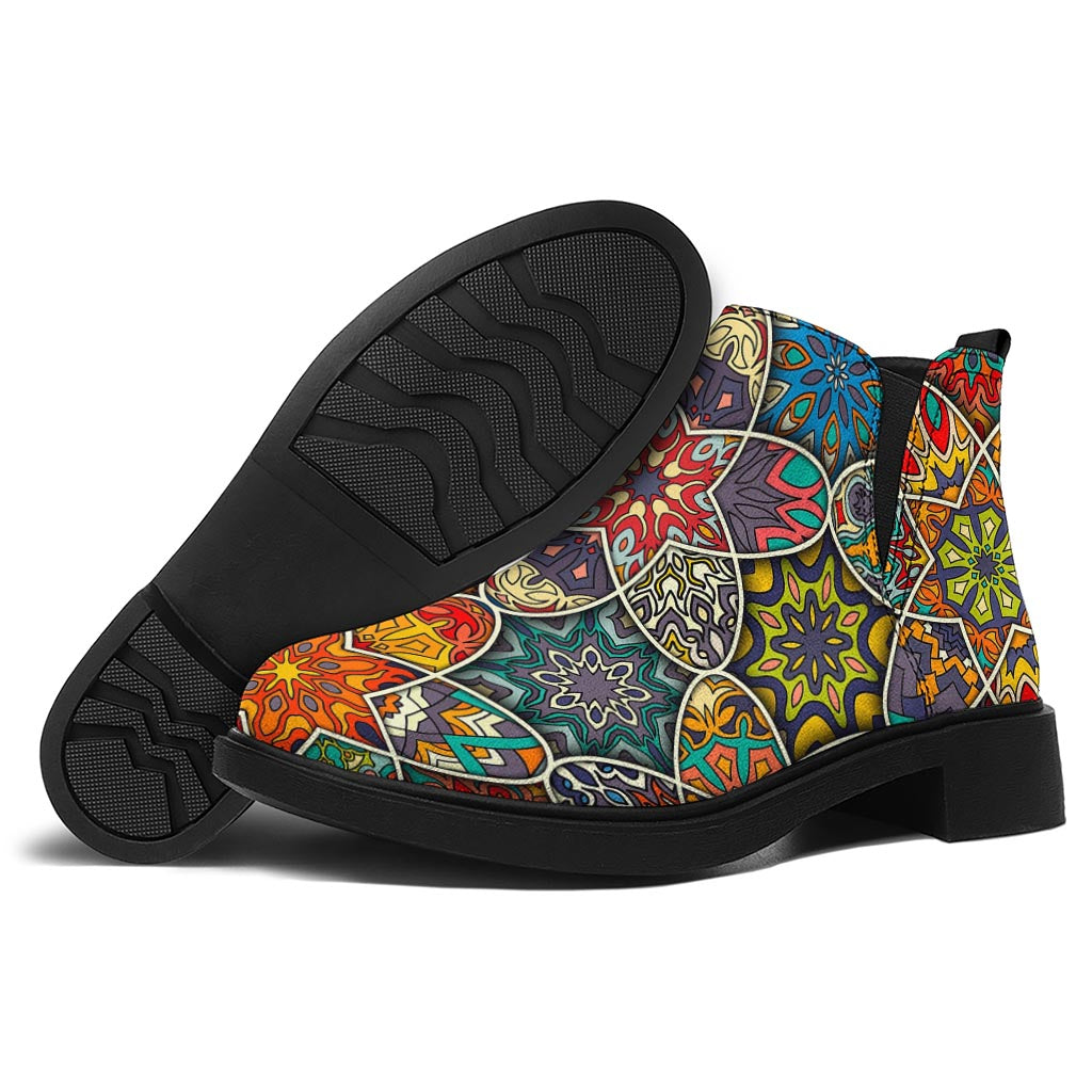 Mandala Star Bohemian Pattern Print Flat Ankle Boots
