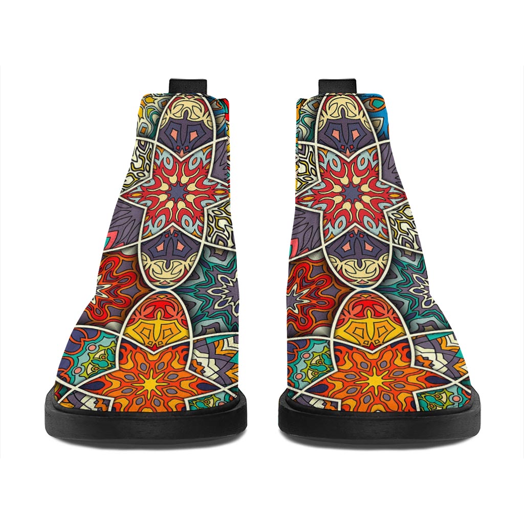 Mandala Star Bohemian Pattern Print Flat Ankle Boots