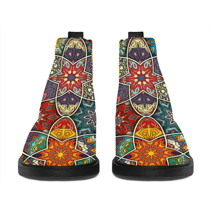 Mandala Star Bohemian Pattern Print Flat Ankle Boots