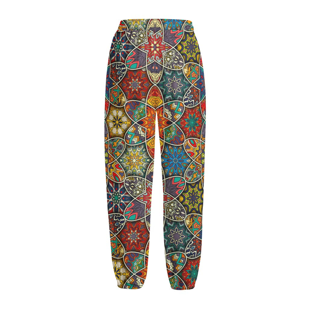 Mandala Star Bohemian Pattern Print Fleece Lined Knit Pants